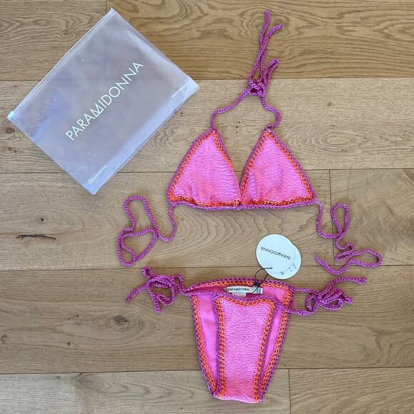 Para Midonna - Kaia Creamy Knit triabgle Bikini Top & Bottoms in Pink & Orange - Picture 1 of 6